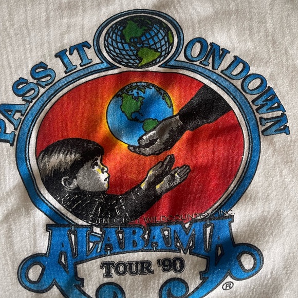 Vintage Alabama Pass It On Down 1990 Tour Crewneck Sweatshirt size XL White - Picture 6 of 7